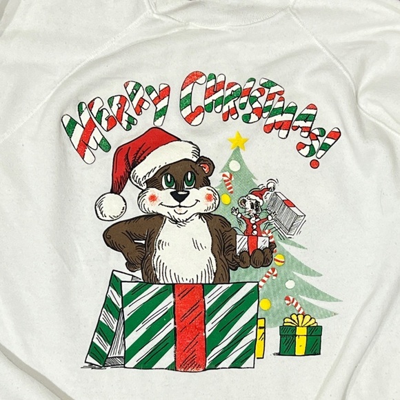 Vintage Merry Christmas Bear Ugly Xmas Sweater Sweatshirt 1980s - Picture 3 of 7